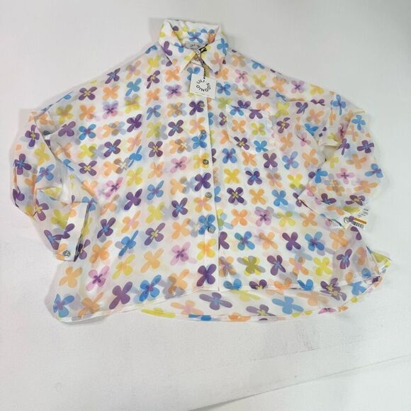 Lili Sidonio Shirt Blouse Women Retro Small Bright Floral Sheer New Button Down - Picture 1 of 11